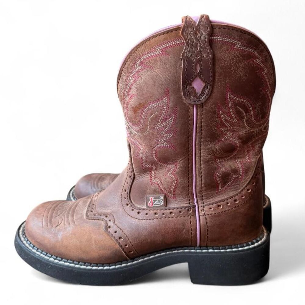 Justin Gypsy Wanette Western Cowboy Boots Women’s 7B Brown Pink Leather L9903